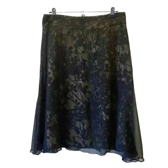Anne Carson Silk Skirt A-Line Flowy Black Tan Sheer Overlay Lined Size 8 - Picture 1 of 15